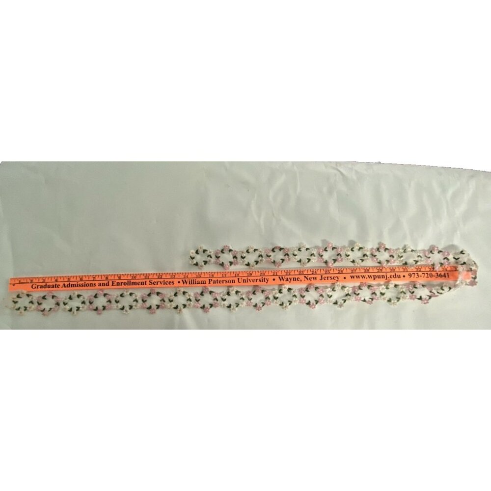 Vintage Embroidered Floral Ribbon Mesh White Pink Flowers 2in x 57in Trim Sewing - Picture 5 of 9